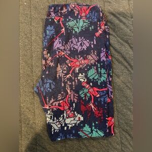 LuLaRoe Navy Leggings with Red and Blue Pattern